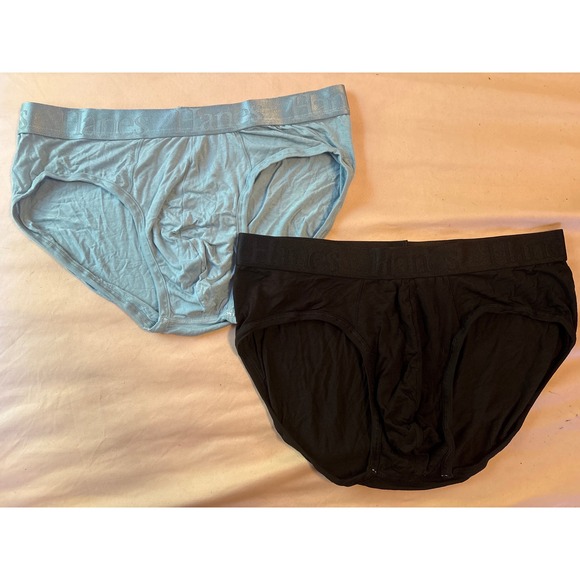 NEW Hanes Originals Men's SuperSoft Bamboo/Viscose Briefs, Large x2  Blue/Black - Picture 1 of 5